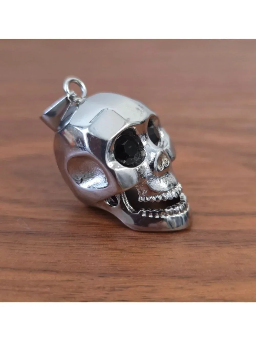BLACKJACK Men's Stainless Steel Skull Pendant w/ Black Cubic Zirconia Eyes
